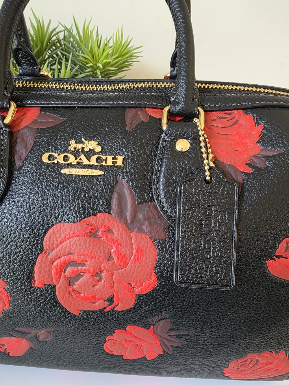 Coach Rowan Rose Print Large Satchel Crossbody Red Floral New Without Tags - Picture 4 of 15